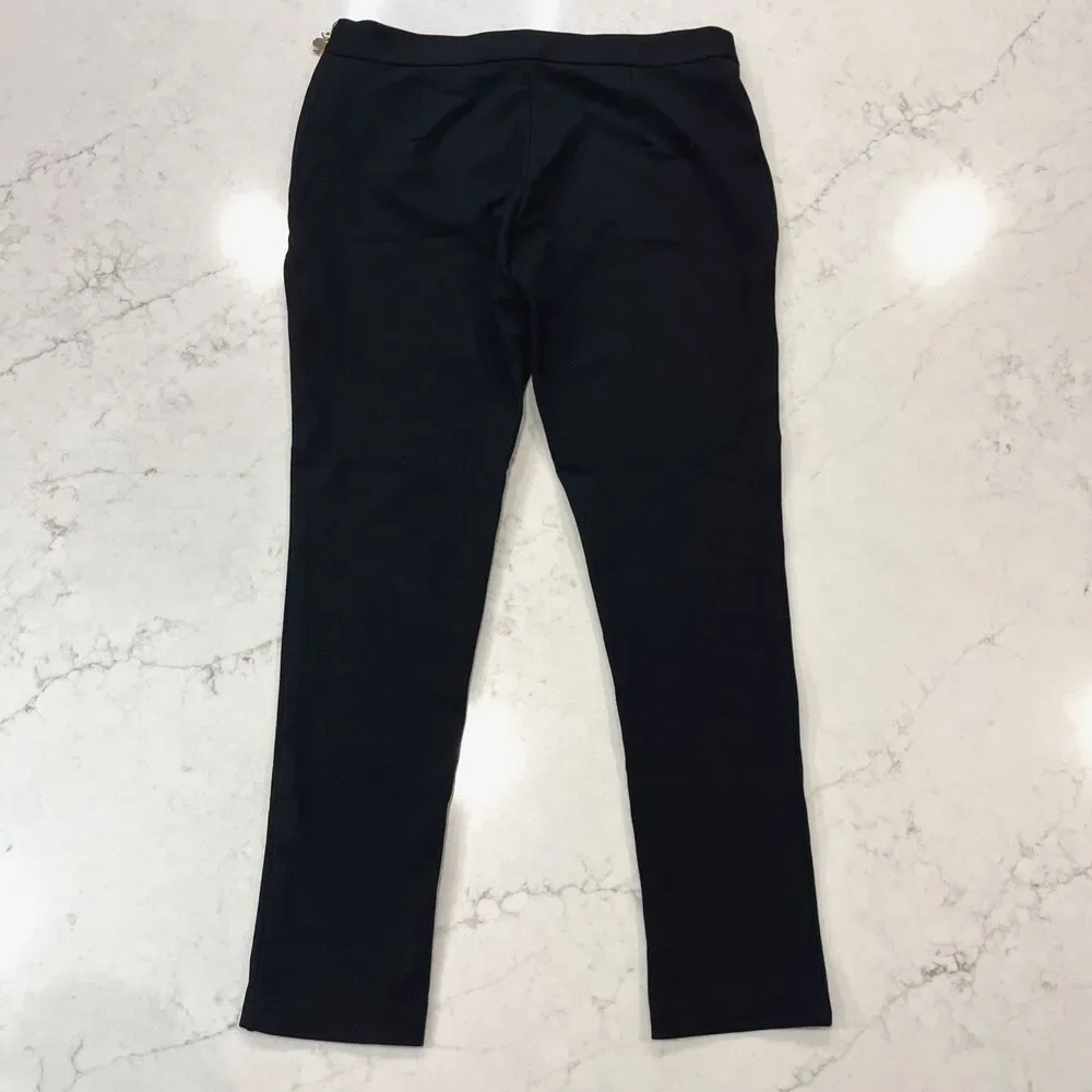 Kate Spade Skinny Ankle Pants‎ Womens 6 Black Gold Tone Side Zip Stretch Viscose